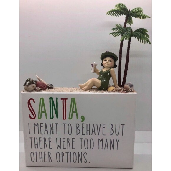 Whimsical Christmas Tanning Lady With Cocktail One Of A Kind Wood Sign - Picture 7 of 7